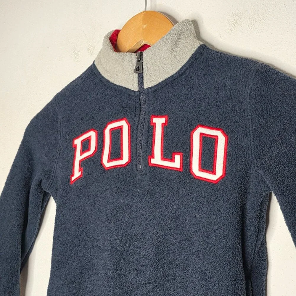 Polo Ralph Lauren Quarter Zip Sweater Polo Spell Out Navy Blue Boys Size 6
